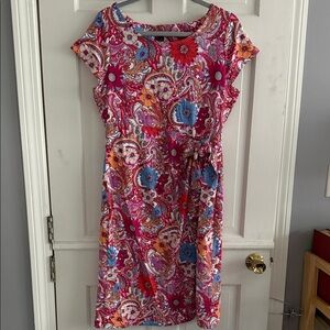 Talbots Pink Paisley & Floral Tie-Waist Midi Dress with Blue and Orange Accents